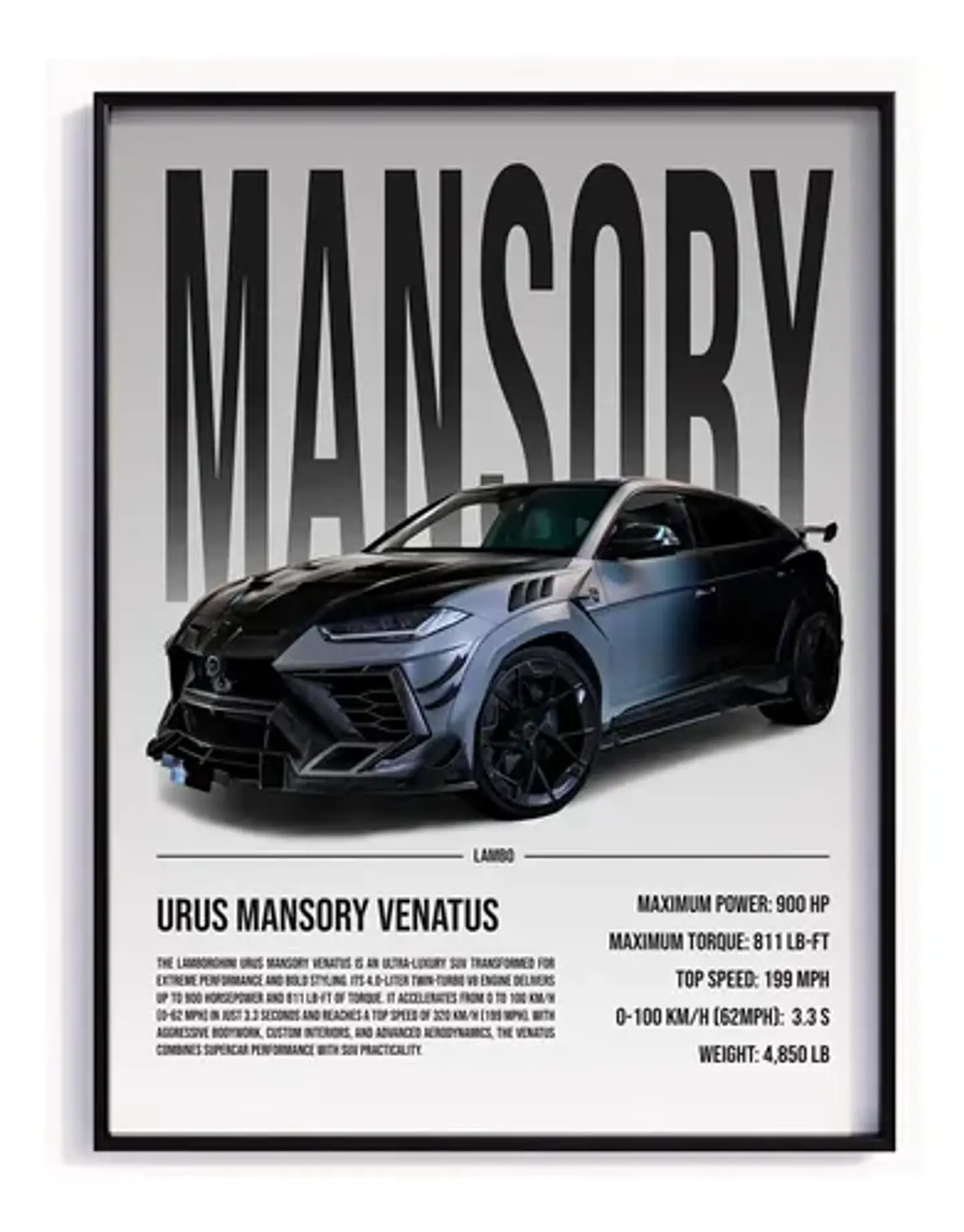 Cuadro Auto Lamborghini Urus Mansory Deportivo + Marco 2