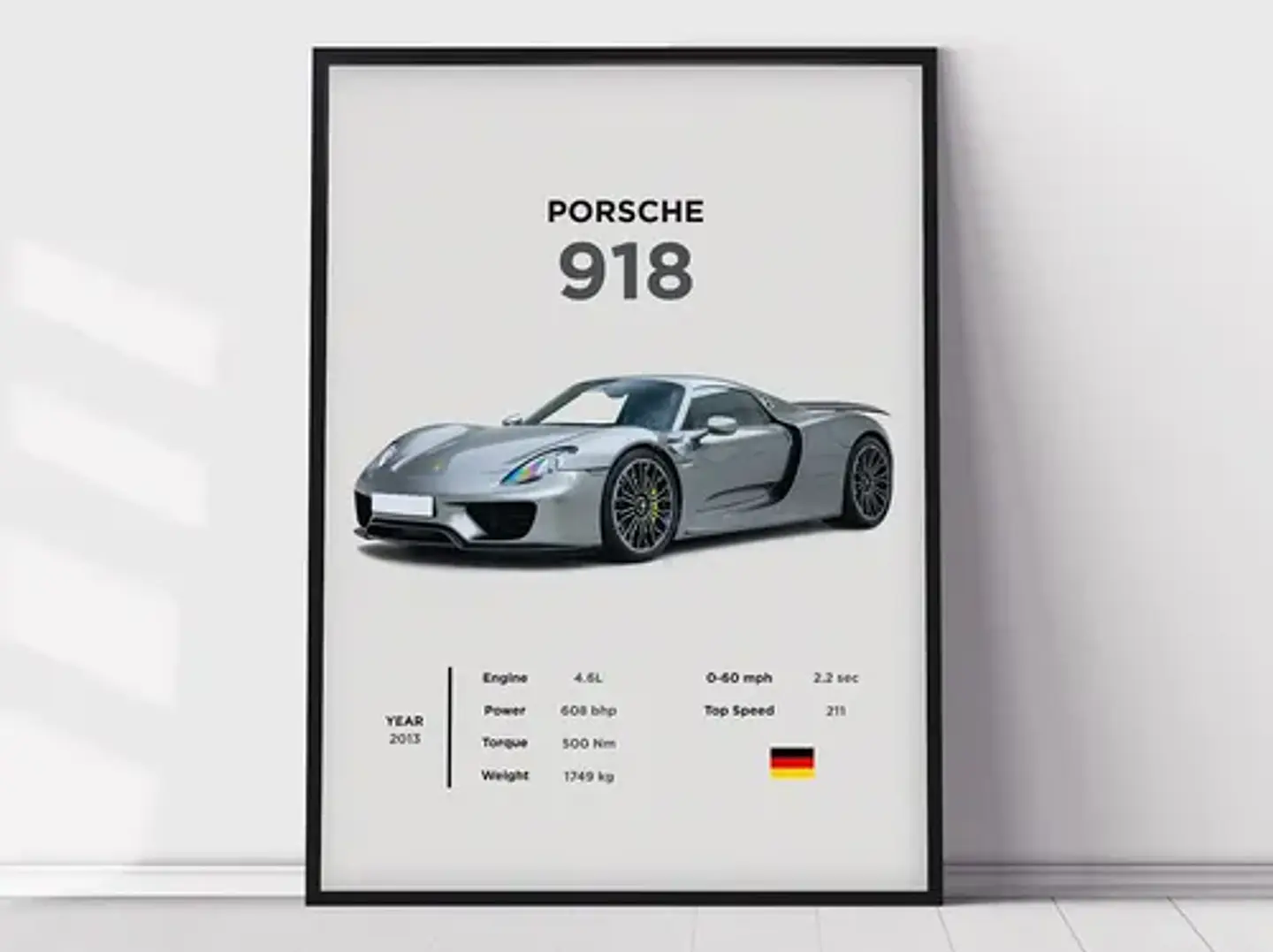 Cuadro Auto Porsche 918 Spider Gris Deportivo + Marco 2