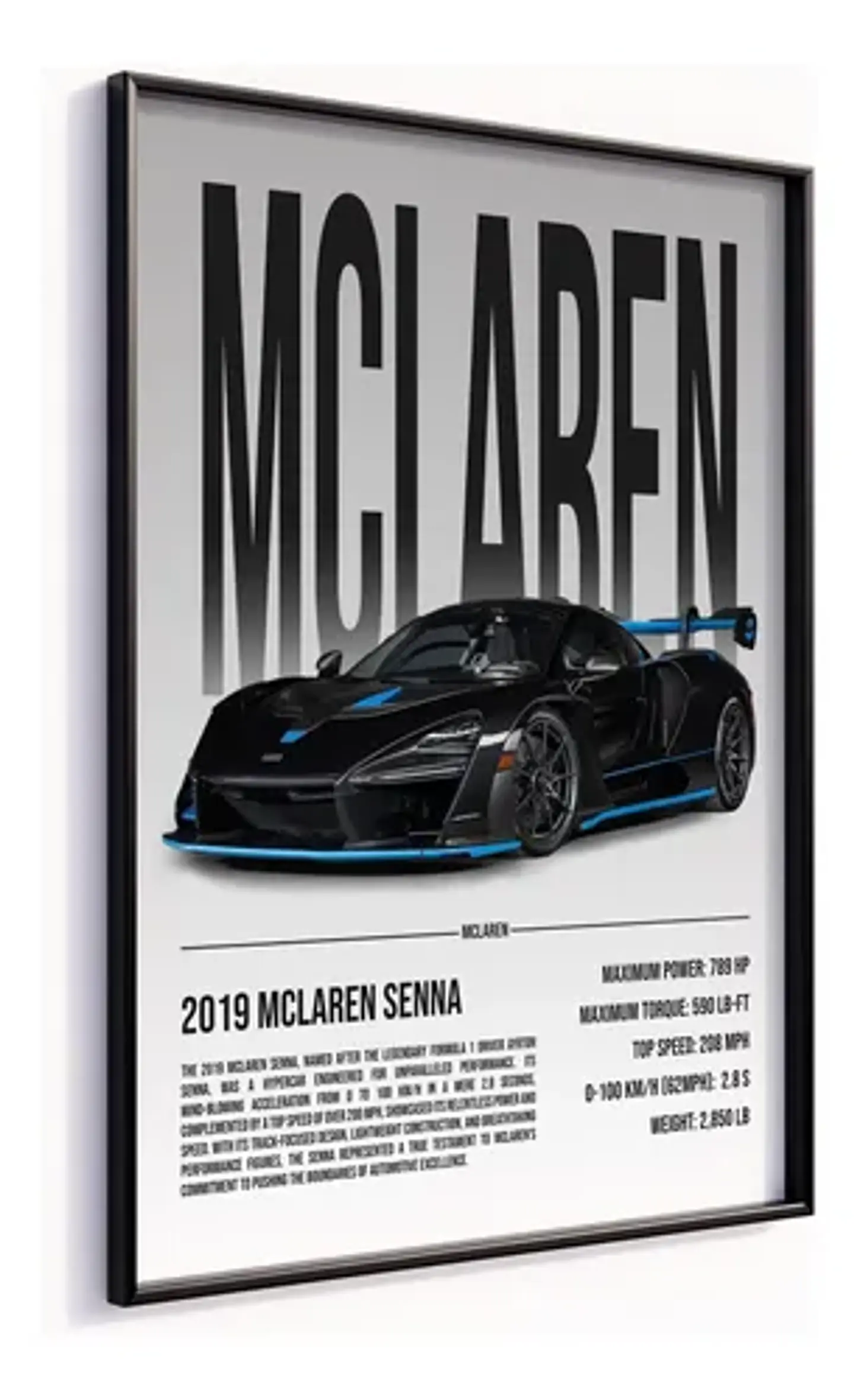 Cuadro Auto Mclaren Senna Negro Celeste Deportivo + Marco 2