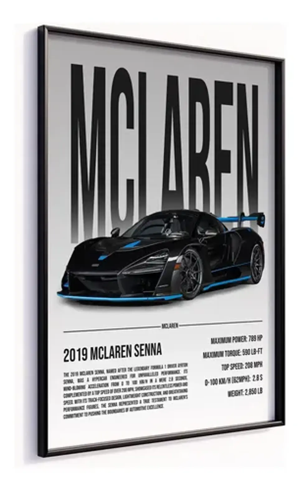 Cuadro Auto Mclaren Senna Negro Celeste Deportivo + Marco 2