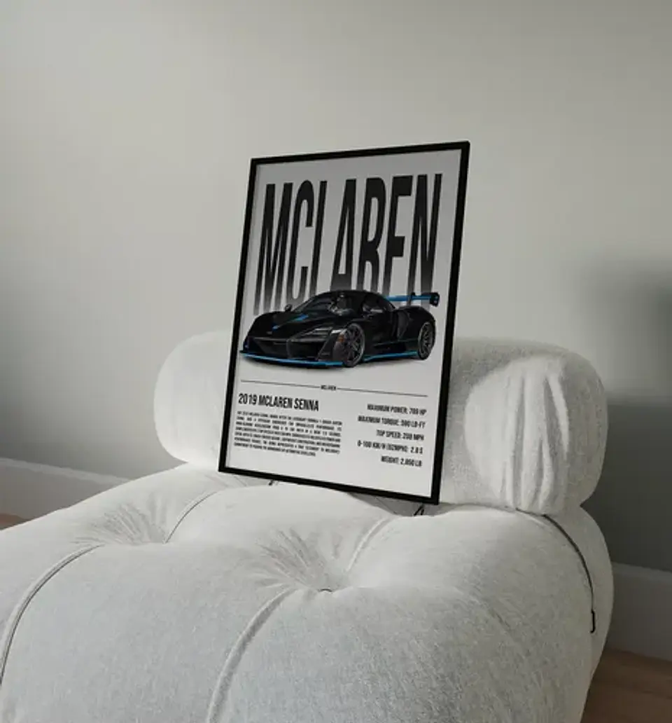 Cuadro Auto Mclaren Senna Negro Celeste Deportivo + Marco 3