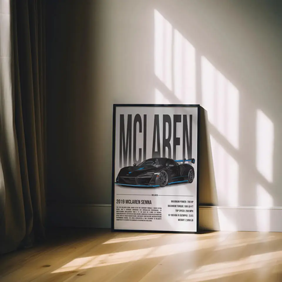 Cuadro Auto Mclaren Senna Negro Celeste Deportivo + Marco 4