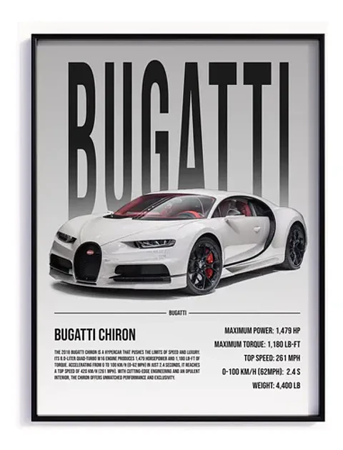 Cuadro Auto Bugatti Chiron Especial Deportivo + Marco