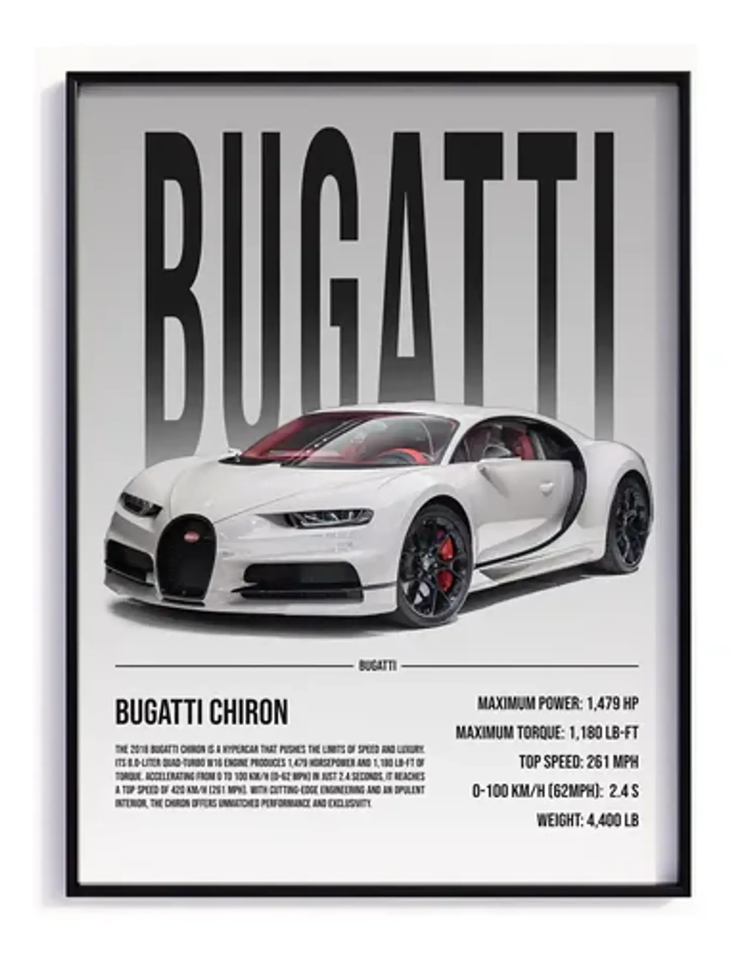 Cuadro Auto Bugatti Chiron Especial Deportivo + Marco 2