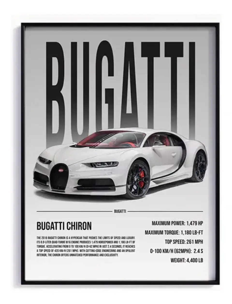 Cuadro Auto Bugatti Chiron Especial Deportivo + Marco 2