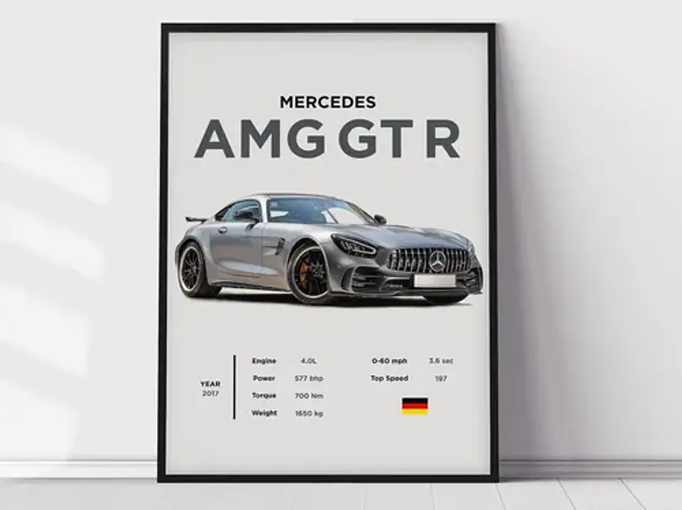 Cuadro  Mercedes Amg Gt R Deportivo + Marco 3