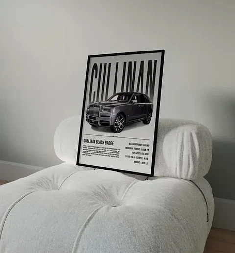 Cuadro Auto Rolls Royce Cullinan Negra Deportivo + Marco