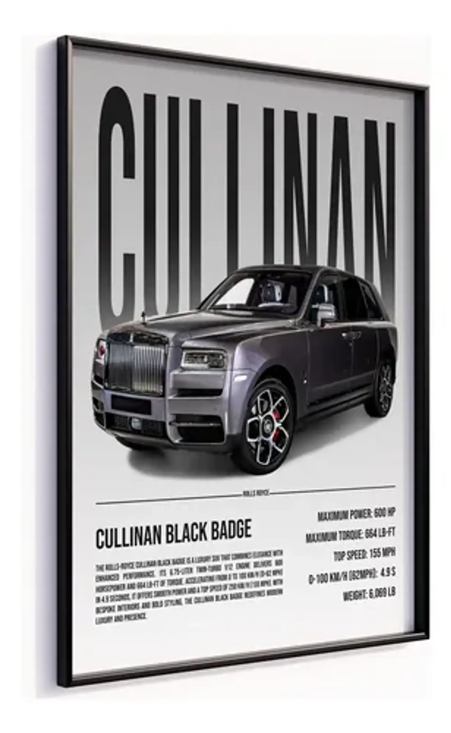 Cuadro Auto Rolls Royce Cullinan Negra Deportivo + Marco 3