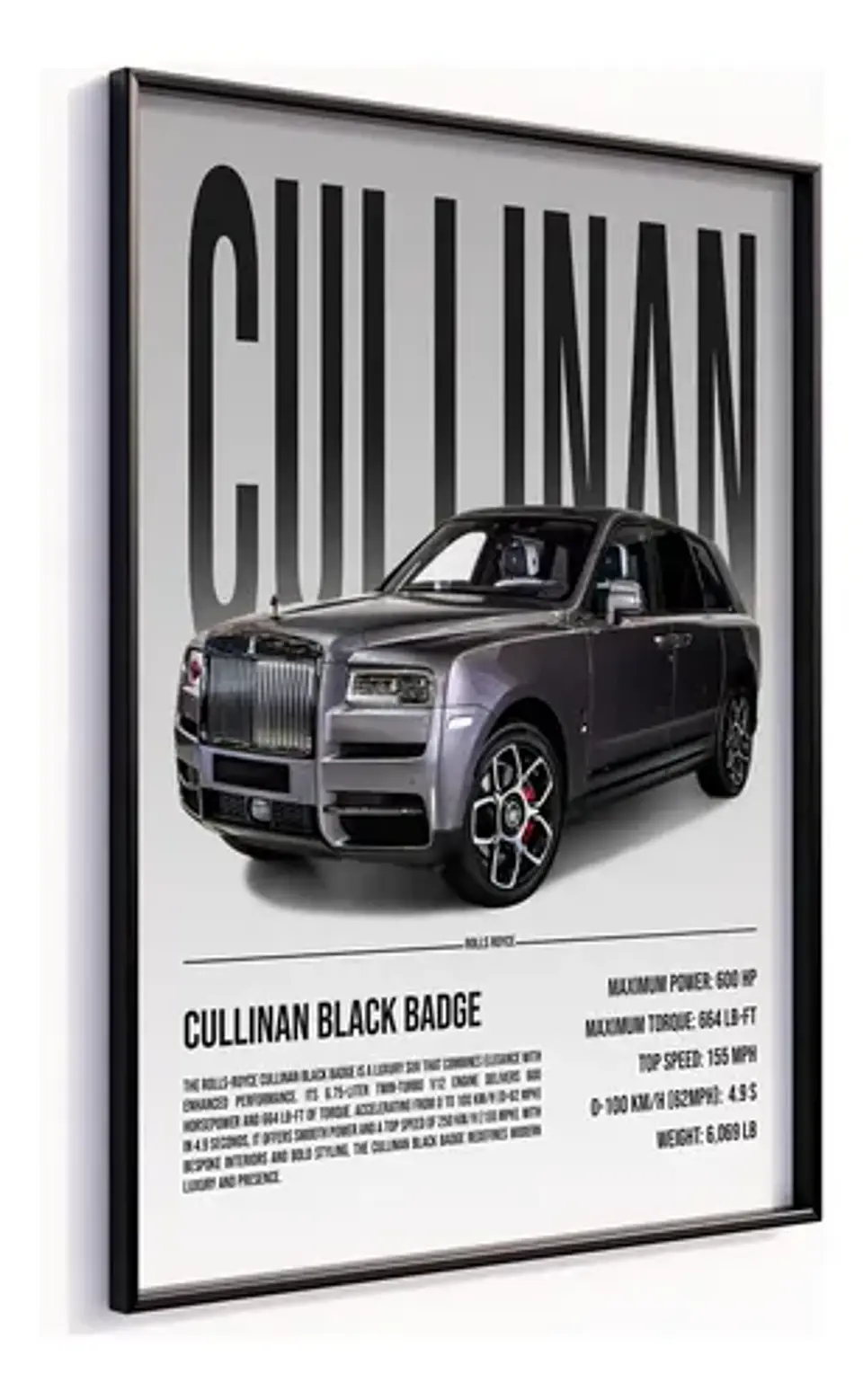 Cuadro Auto Rolls Royce Cullinan Negra Deportivo + Marco 3