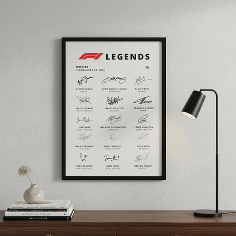 Cuadro De F1 Pilotos Leyendas Autógrafo Formula 1 + Marco