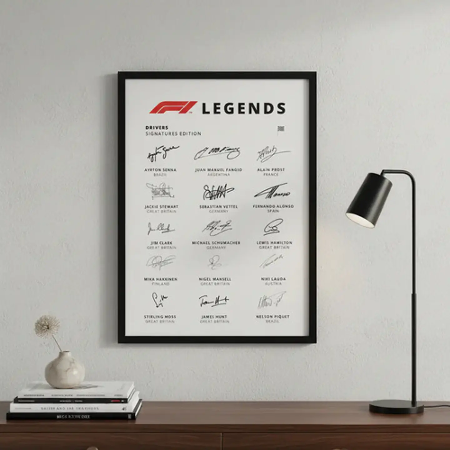 Cuadro De F1 Pilotos Leyendas Autógrafo Formula 1 + Marco 1