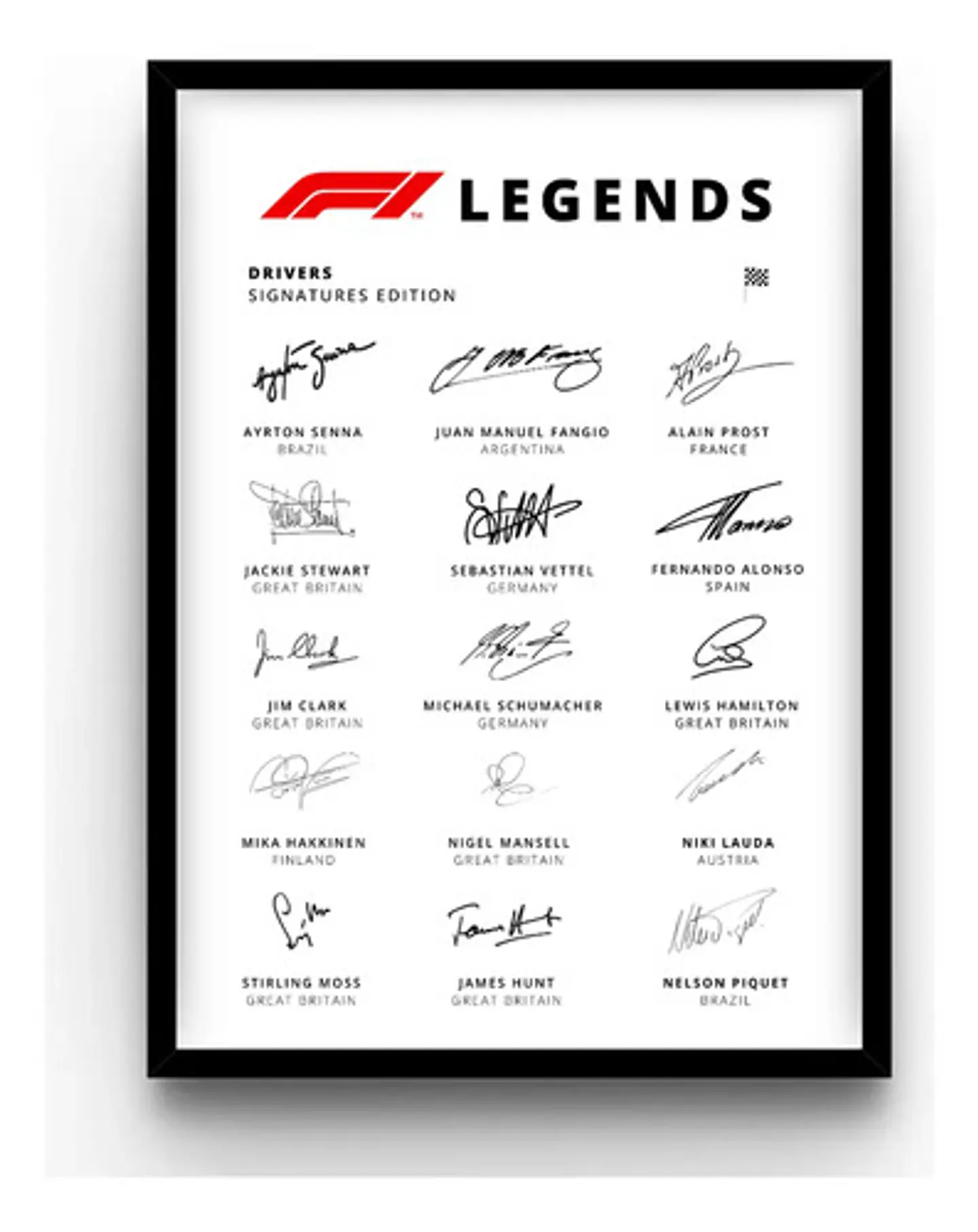 Cuadro De F1 Pilotos Leyendas Autógrafo Formula 1 + Marco 2