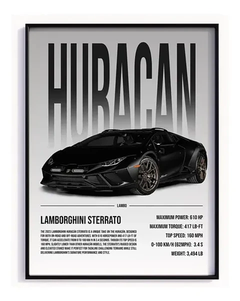 Cuadro Lamborghini Huracán Sterrato Deportivo Negro + Marco