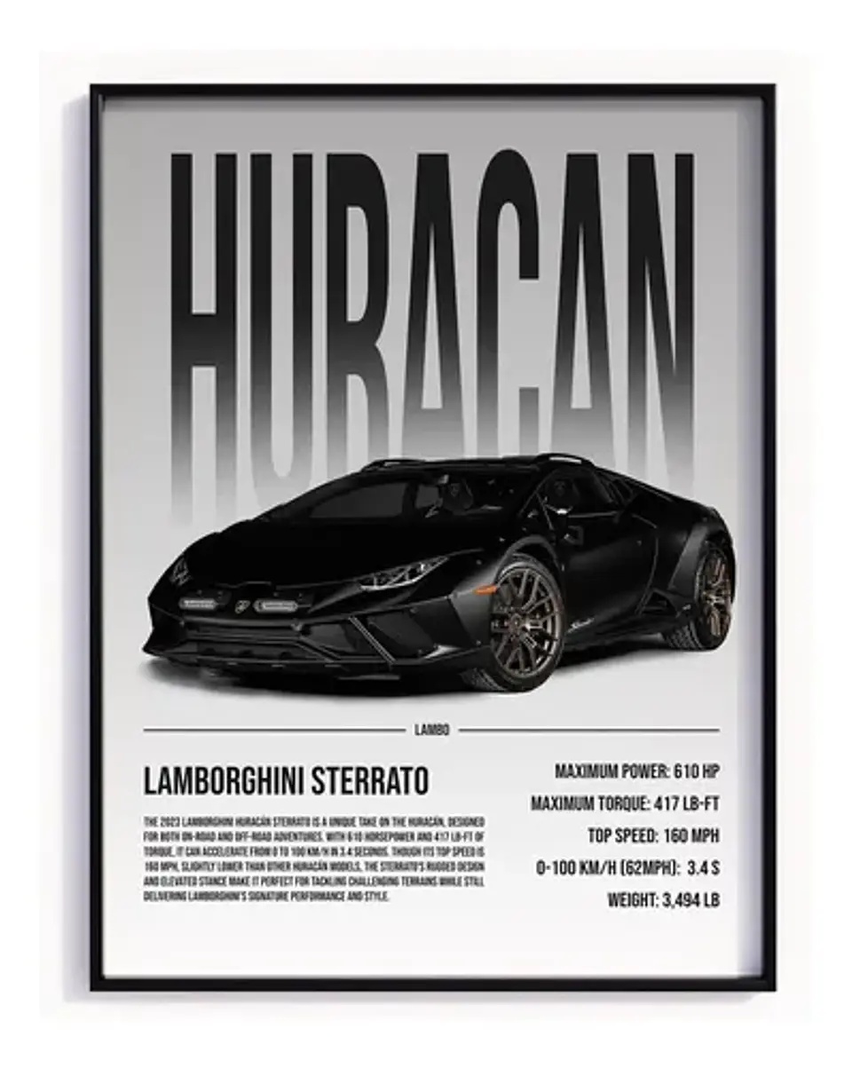 Cuadro Lamborghini Huracán Sterrato Deportivo Negro + Marco 2