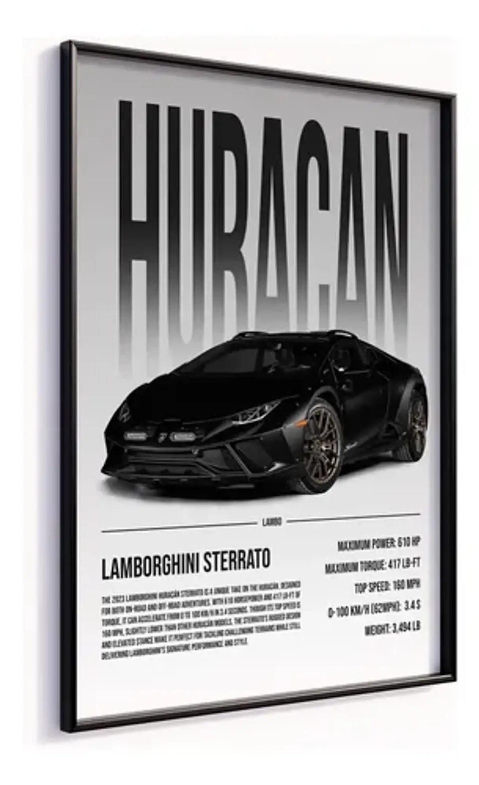 Cuadro Lamborghini Huracán Sterrato Deportivo Negro + Marco 3