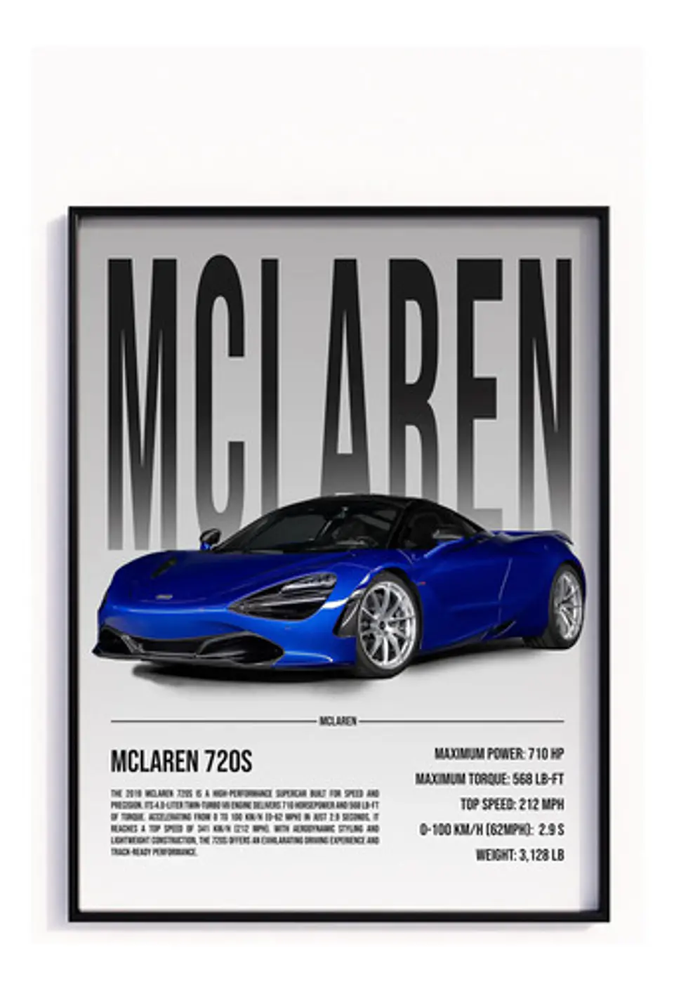 Cuadro Auto Mclaren 720s Azul Deportivo + Marco 1