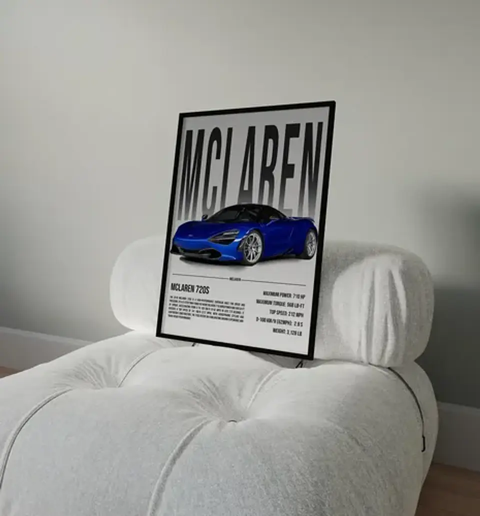 Cuadro Auto Mclaren 720s Azul Deportivo + Marco 2