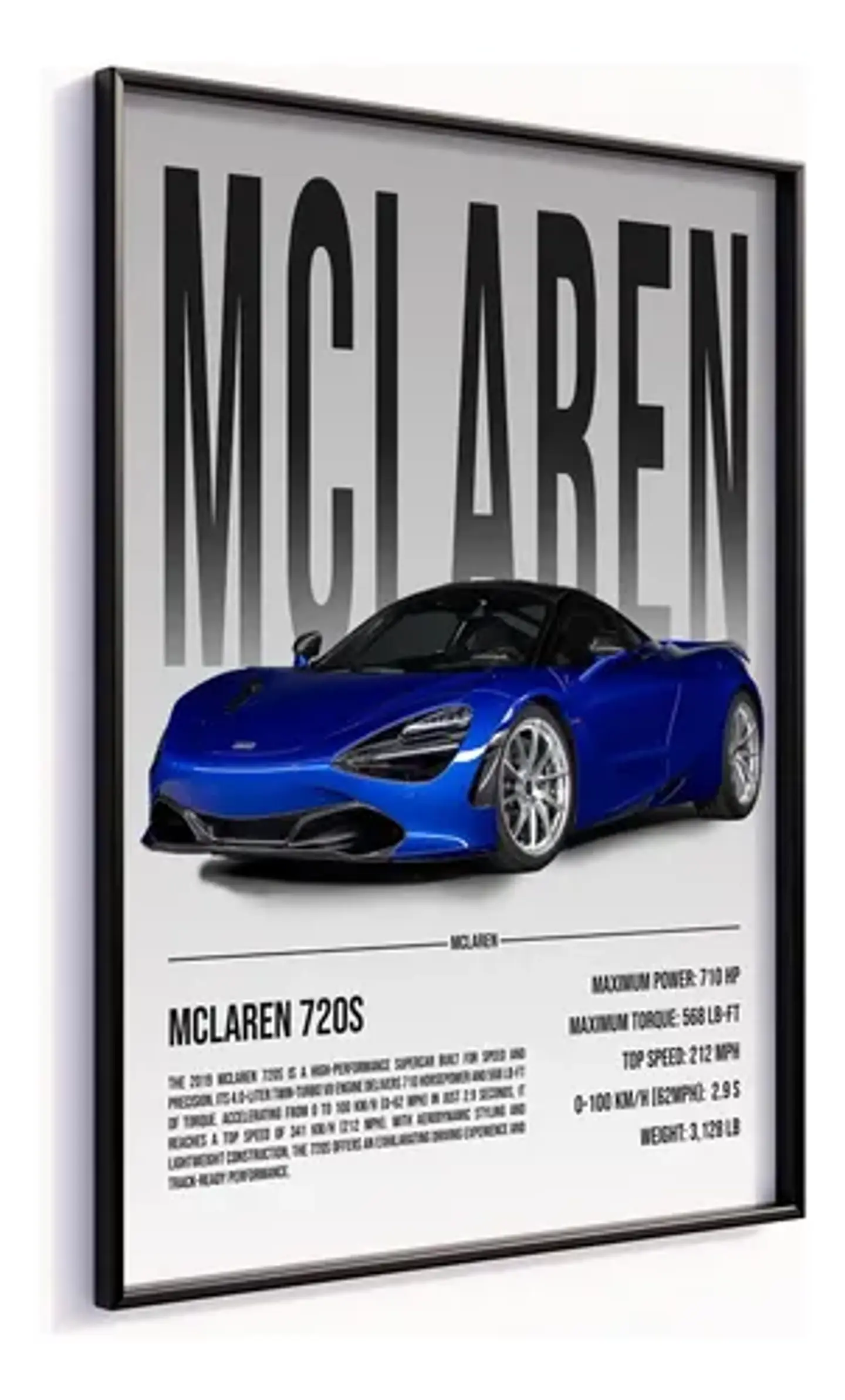 Cuadro Auto Mclaren 720s Azul Deportivo + Marco 3
