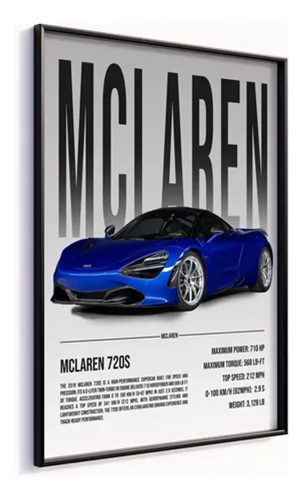 Cuadro Auto Mclaren 720s Azul Deportivo + Marco 3