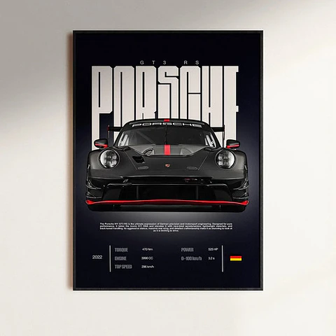 Cuadro Auto Porsche 911 Black Edicio Deportivo + Marco Negro