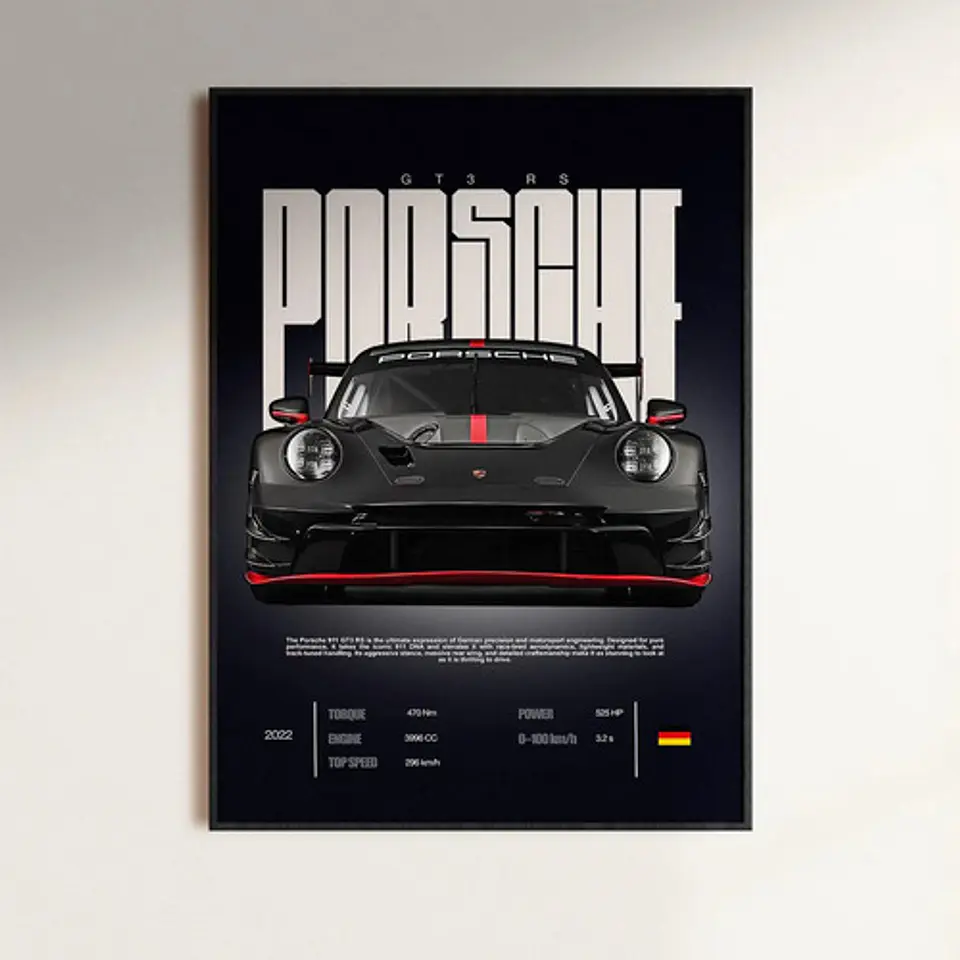 Cuadro Auto Porsche 911 Black Edicio Deportivo + Marco Negro 1