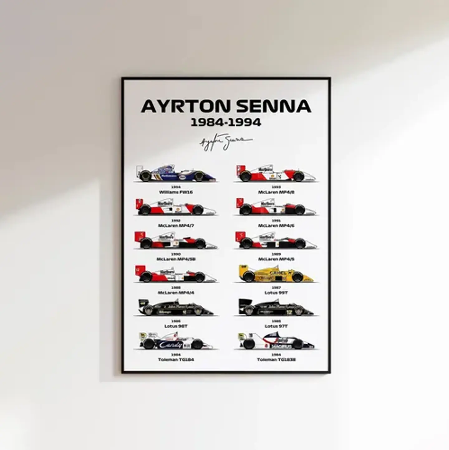 Cuadro Autos Ayrton Senna (coches De F1) + Marco 1