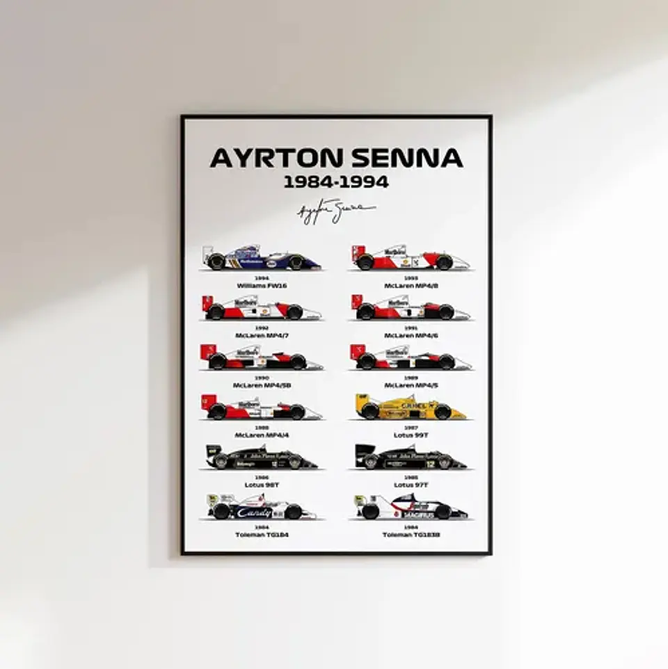 Cuadro Autos Ayrton Senna (coches De F1) + Marco 1