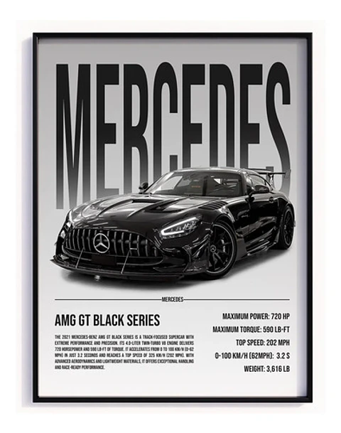 Cuadro Mercedes Amg Gt Black Series Deportivo + Marco