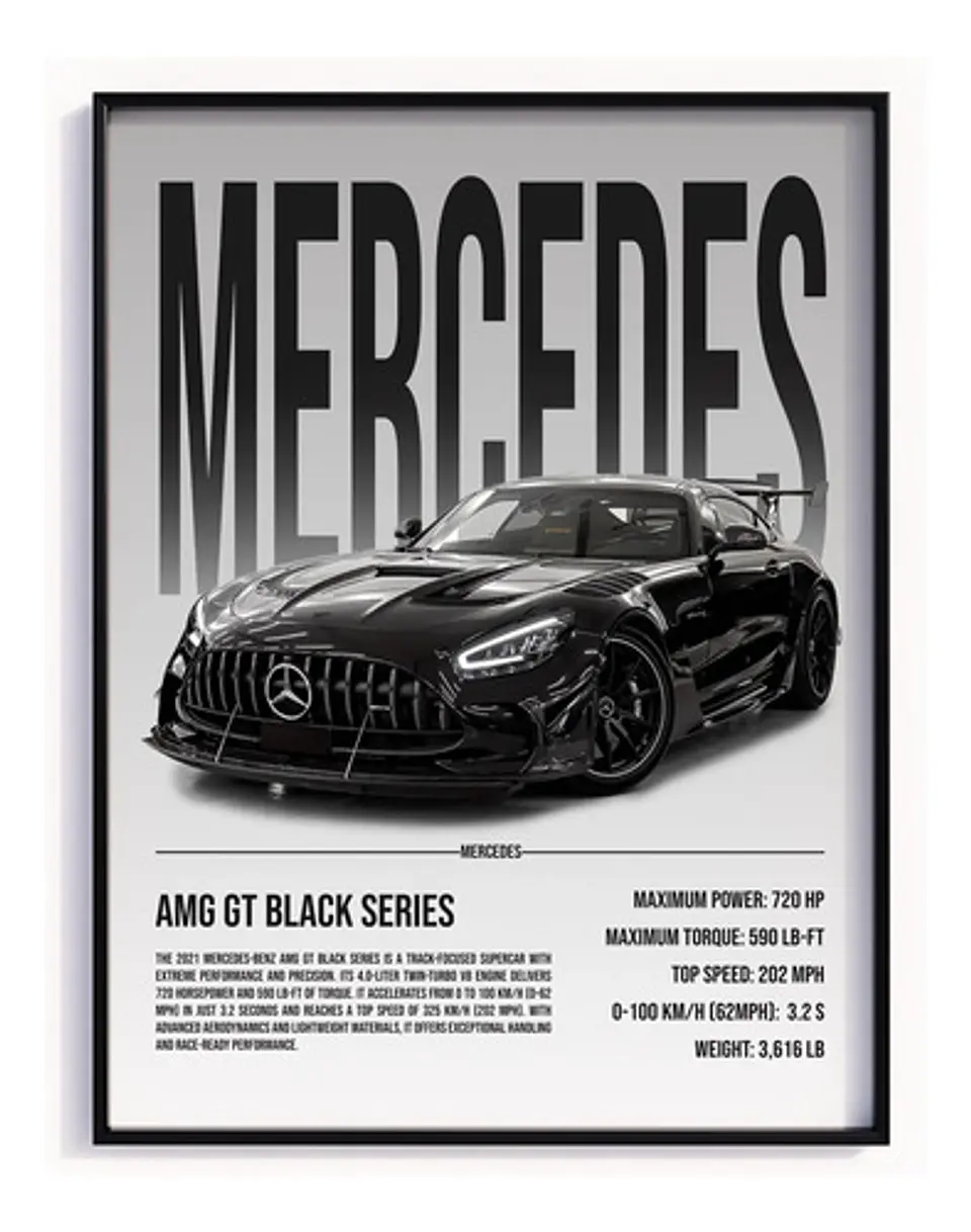Cuadro Mercedes Amg Gt Black Series Deportivo + Marco 2