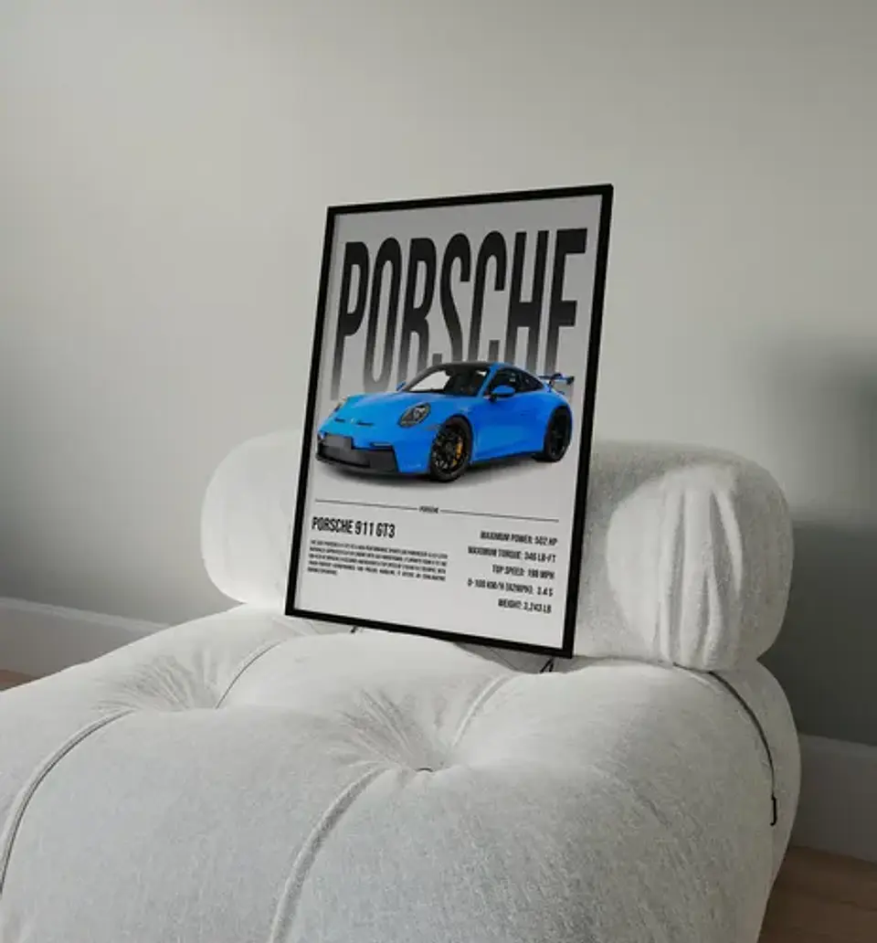 Cuadro Auto Porsche 911 Gt3 Azul Deportivo + Marco 1