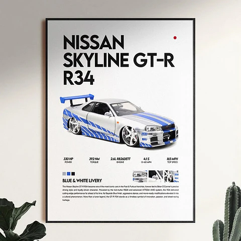 Cuadro Nissan Skyline Gt-r R34 Rápido Y Furioso Gtr + Marco