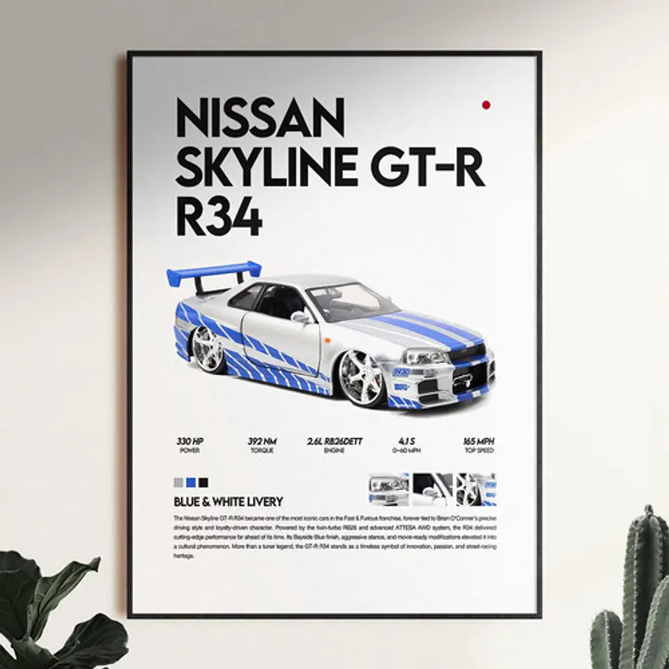 Cuadro Nissan Skyline Gt-r R34 Rápido Y Furioso Gtr + Marco 1