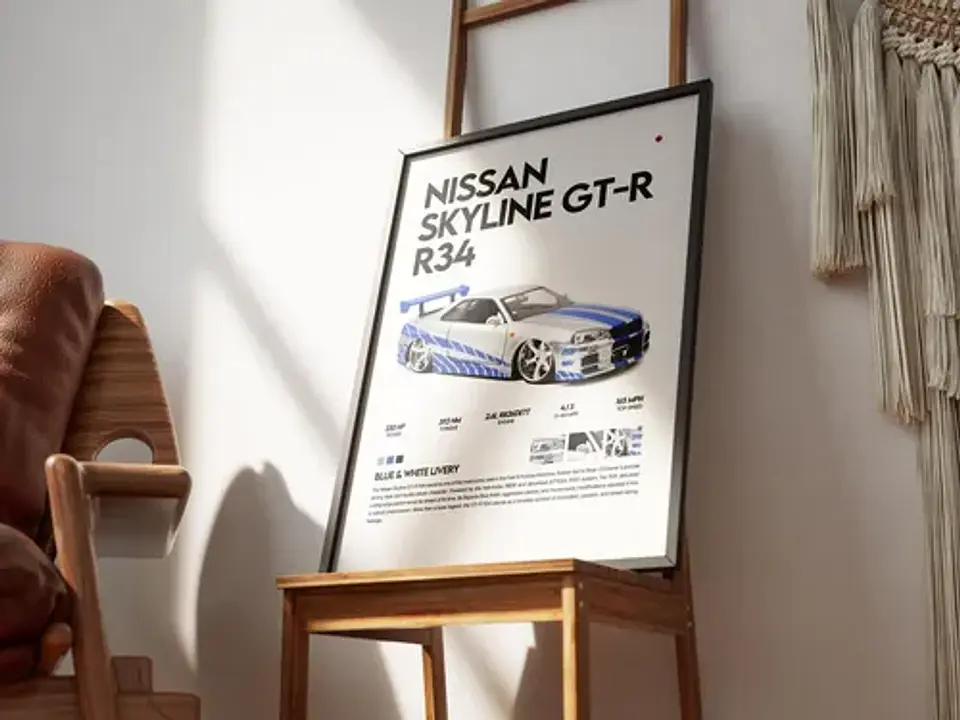 Cuadro Nissan Skyline Gt-r R34 Rápido Y Furioso Gtr + Marco 2