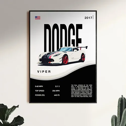 Cuadro Auto Dodge Viper Blanco Deportivo + Marco Negro