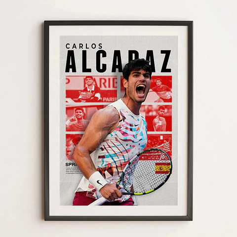 12 Cuadros De Tenista Carlos Alcaraz Tenis + Marco Negro
