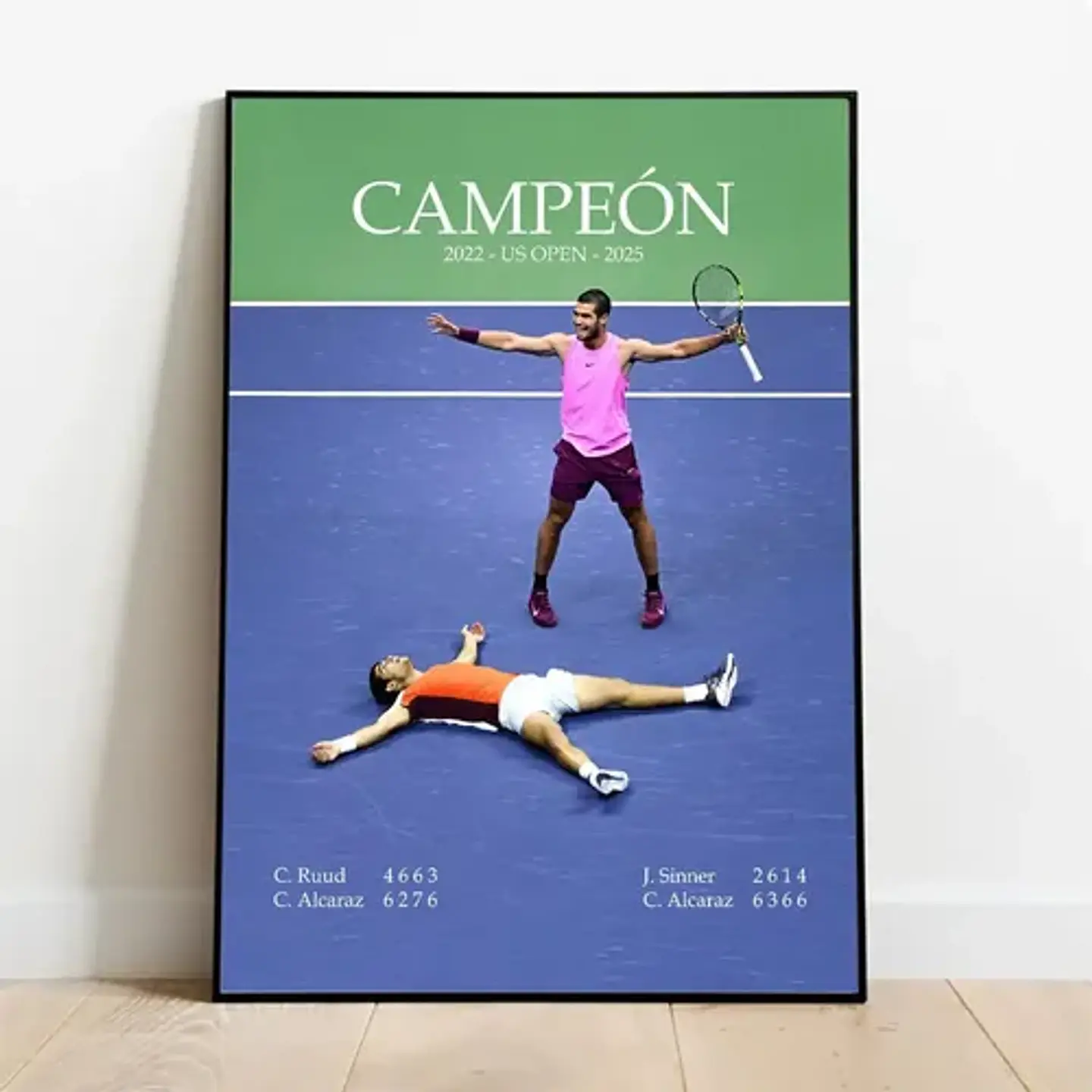 12 Cuadros De Tenista Carlos Alcaraz Tenis + Marco Negro 2