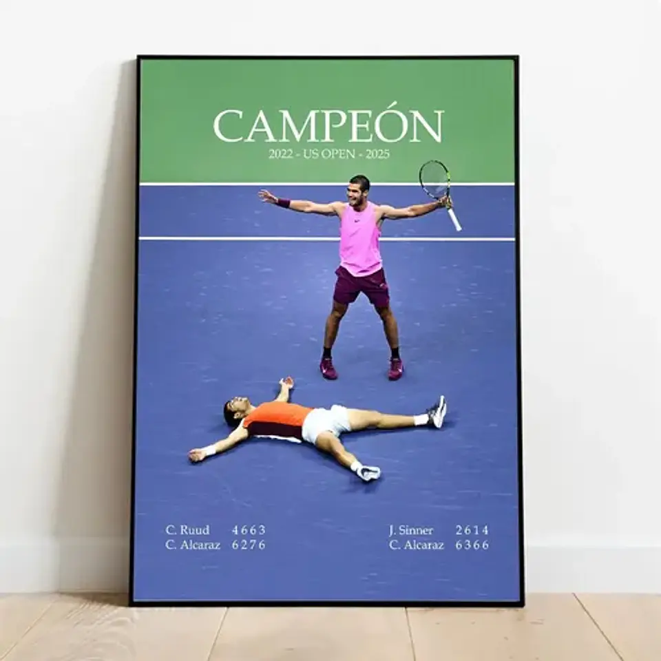 12 Cuadros De Tenista Carlos Alcaraz Tenis + Marco Negro 2