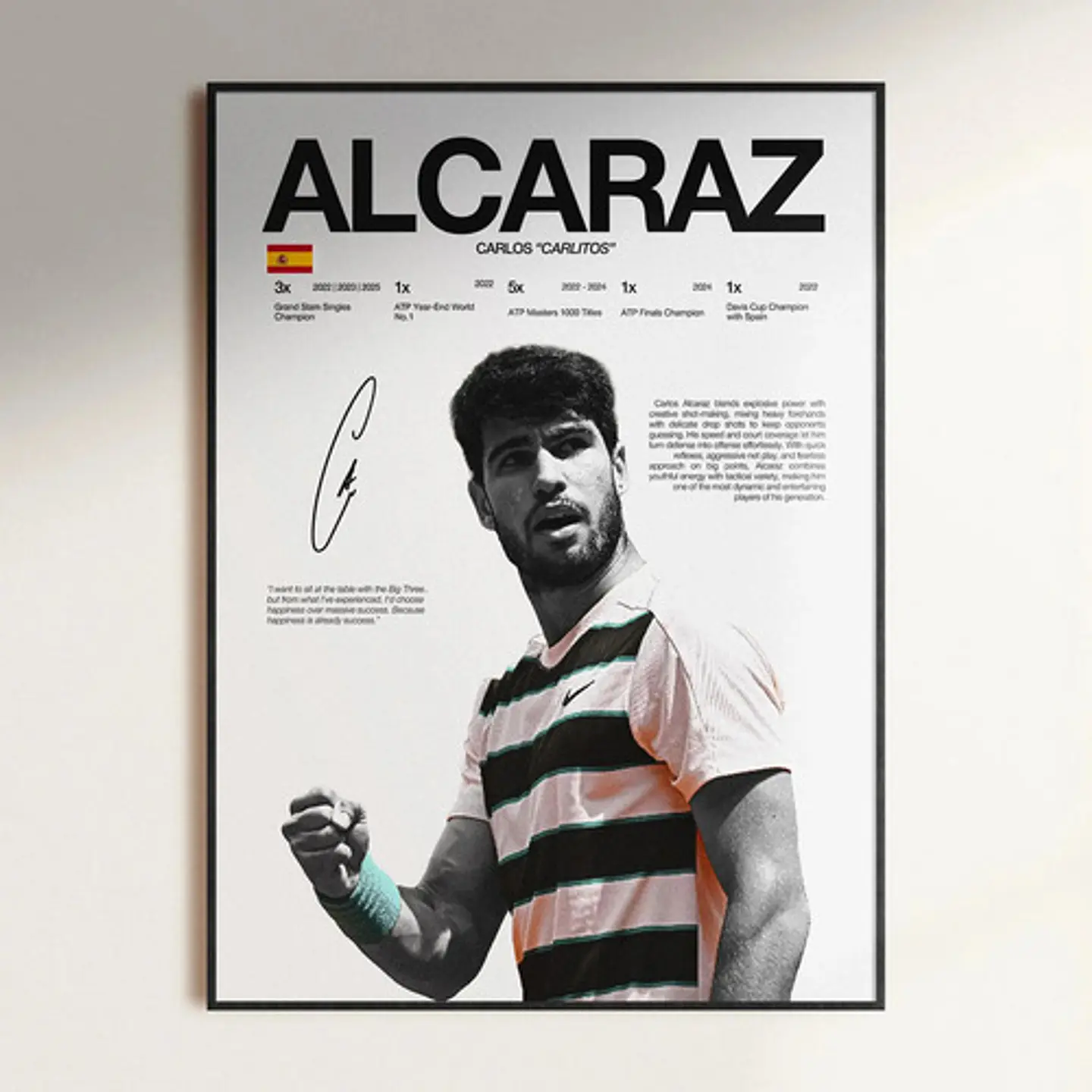 12 Cuadros De Tenista Carlos Alcaraz Tenis + Marco Negro 4