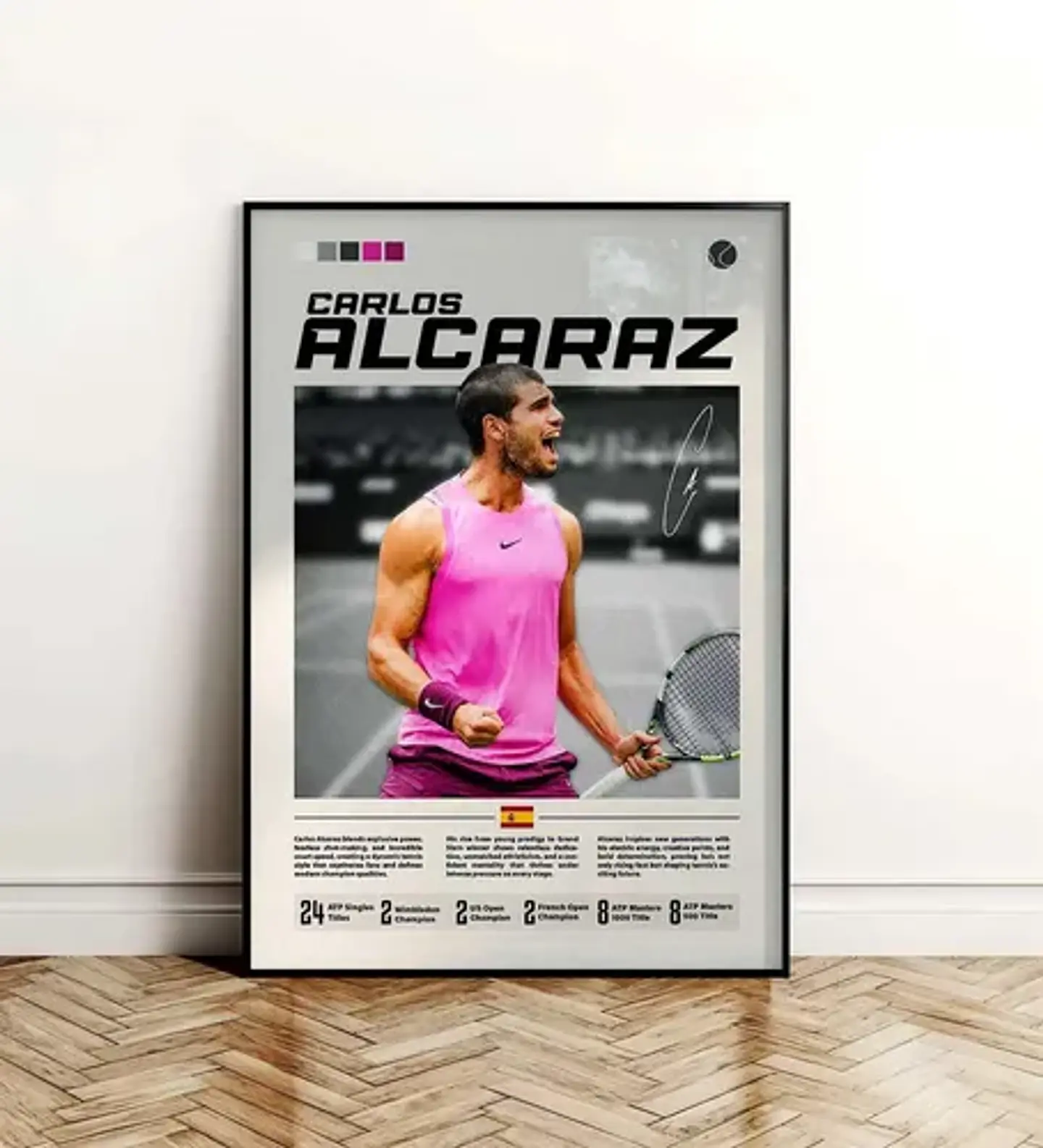 12 Cuadros De Tenista Carlos Alcaraz Tenis + Marco Negro 6