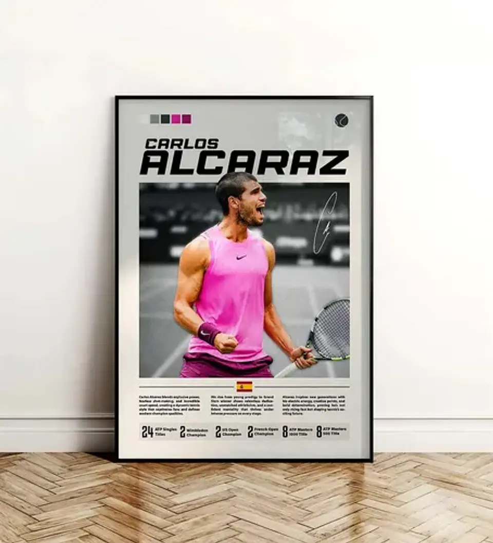 12 Cuadros De Tenista Carlos Alcaraz Tenis + Marco Negro 6