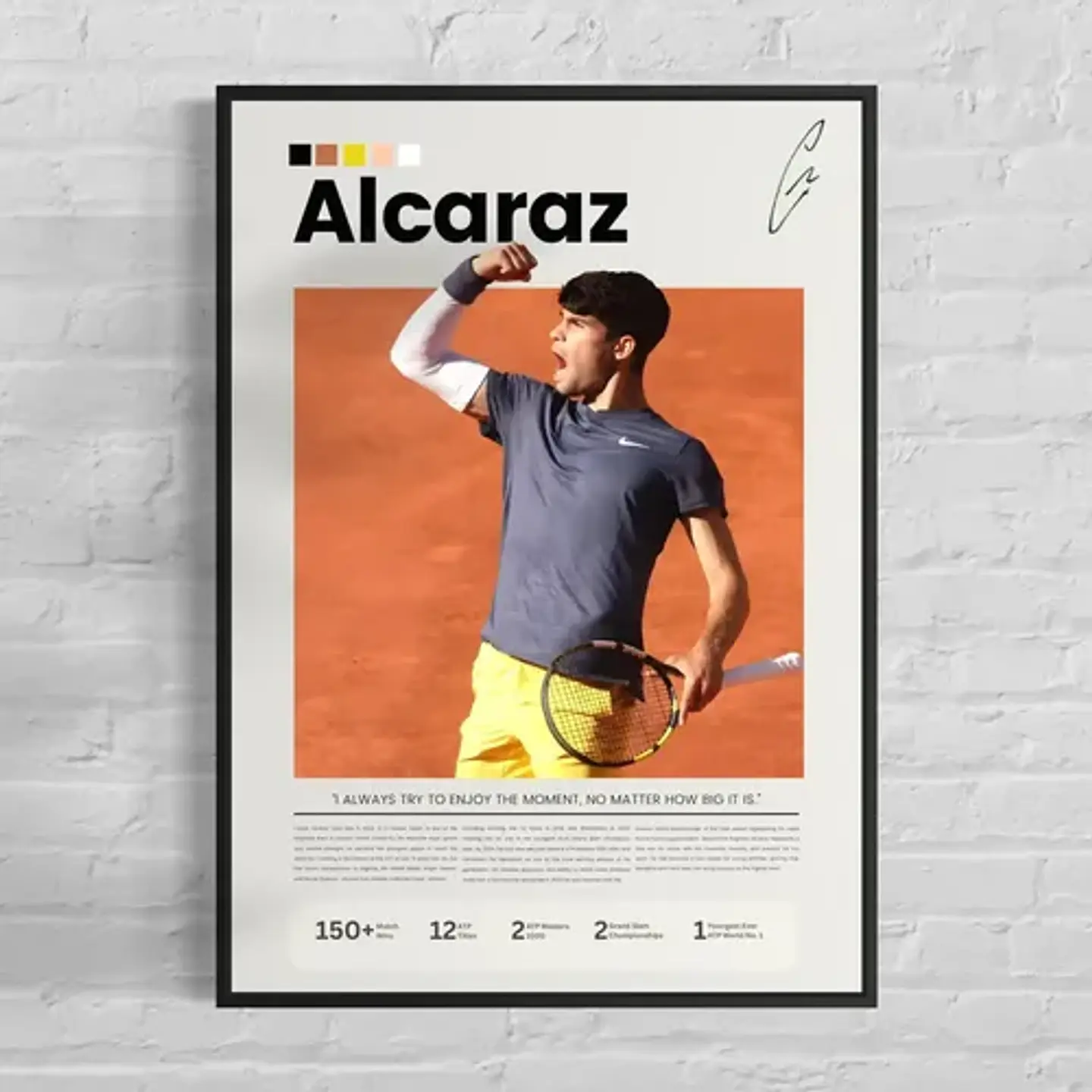 12 Cuadros De Tenista Carlos Alcaraz Tenis + Marco Negro 14
