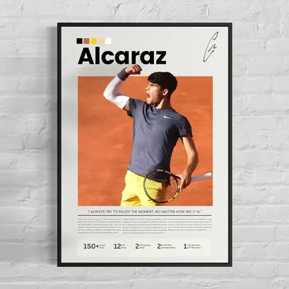 12 Cuadros De Tenista Carlos Alcaraz Tenis + Marco Negro 14