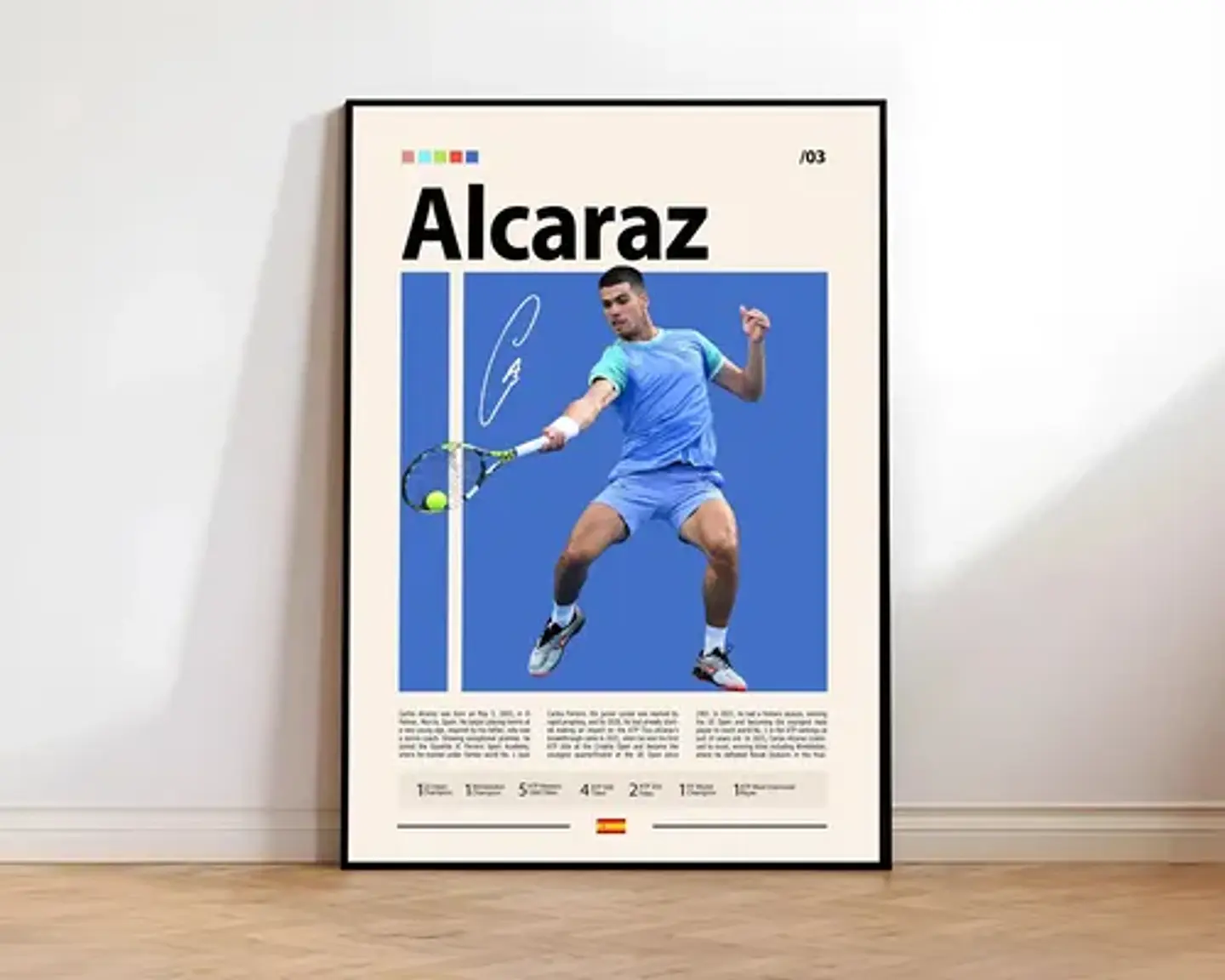 12 Cuadros De Tenista Carlos Alcaraz Tenis + Marco Negro 15