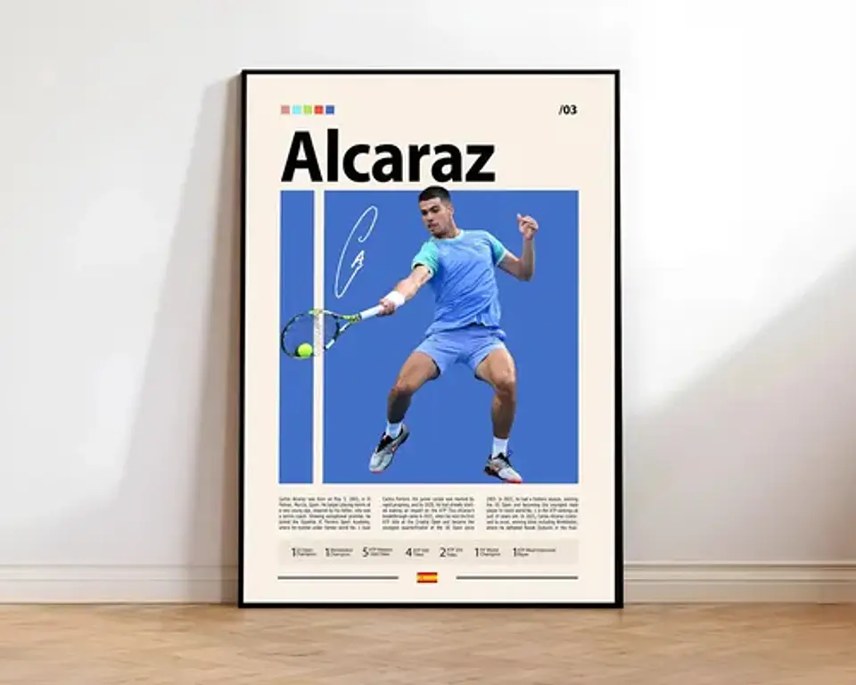 12 Cuadros De Tenista Carlos Alcaraz Tenis + Marco Negro 15