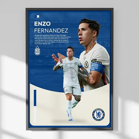 Cuadro De Enzo Fernández Futbol + Marco