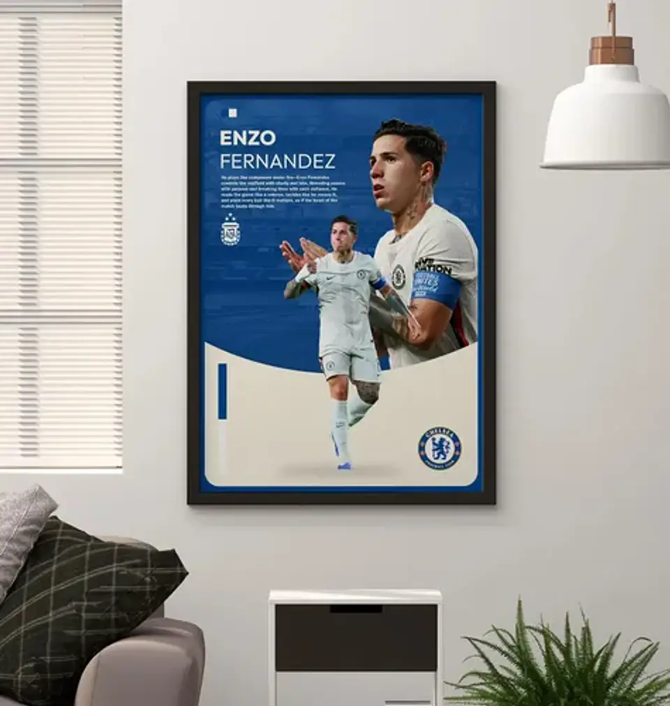 Cuadro De Enzo Fernández Futbol + Marco 3