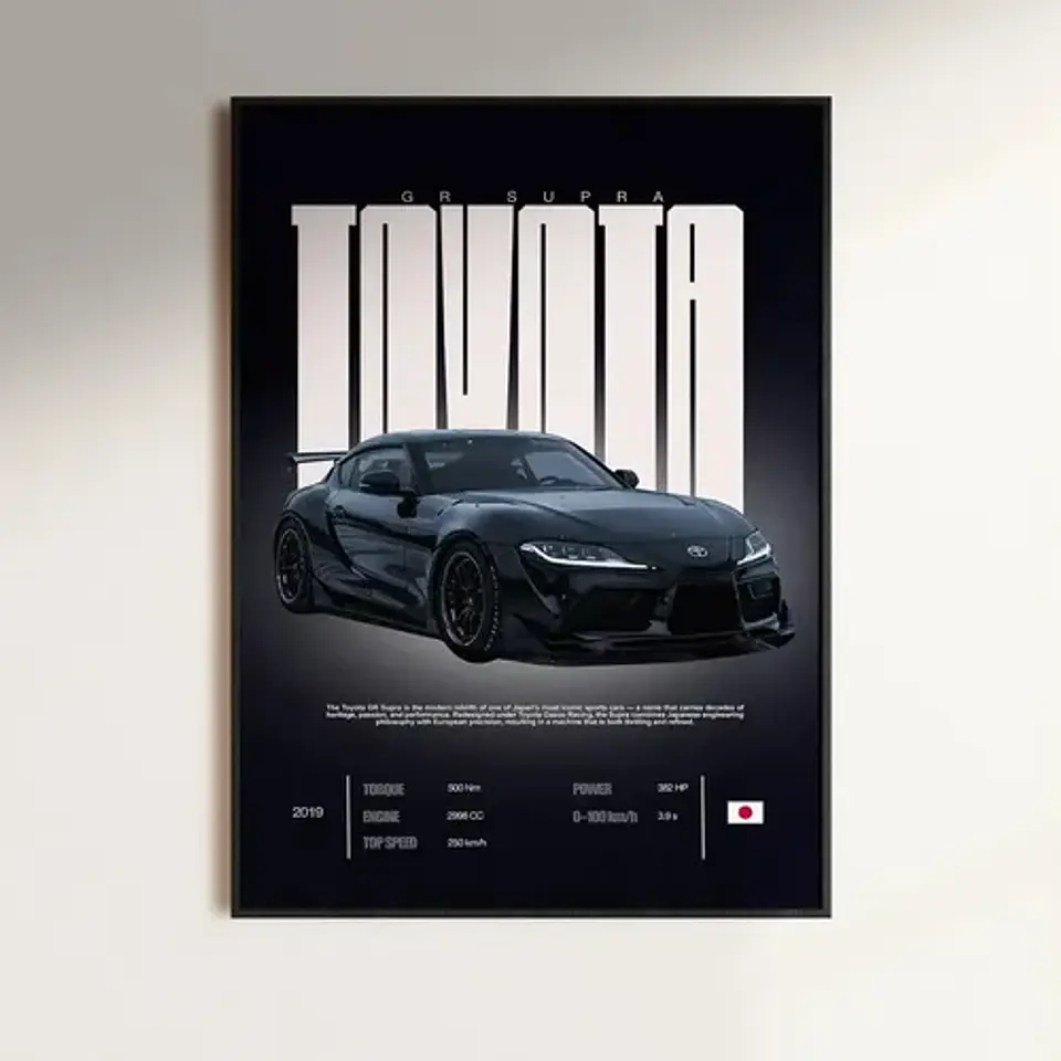 Cuadro Auto Toyota Gr Supra Black + Marco Negro 2