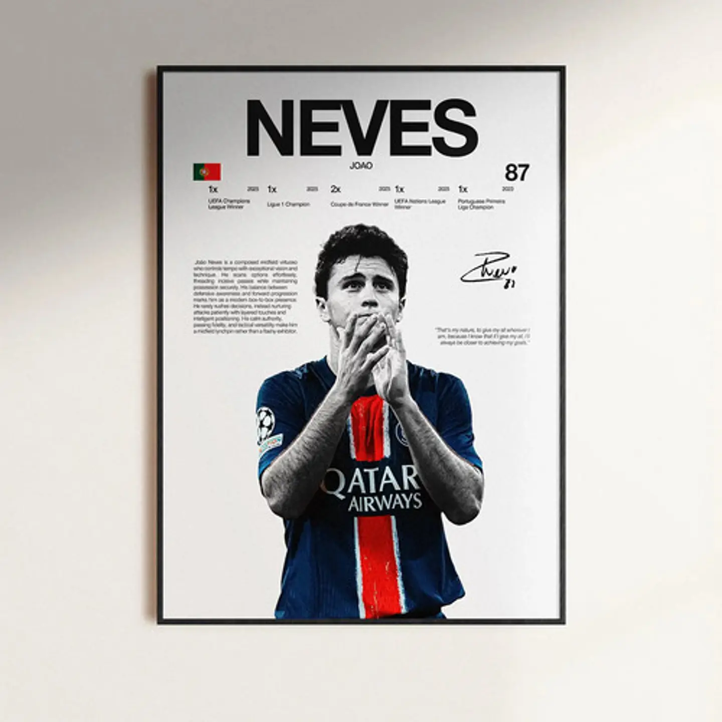 Cuadro Djoão Neves Psg Futbol + Marco 1