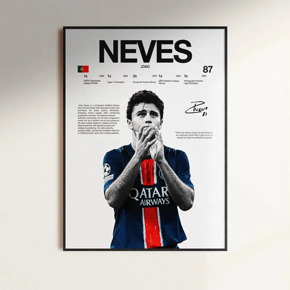 Cuadro Djoão Neves Psg Futbol + Marco 1