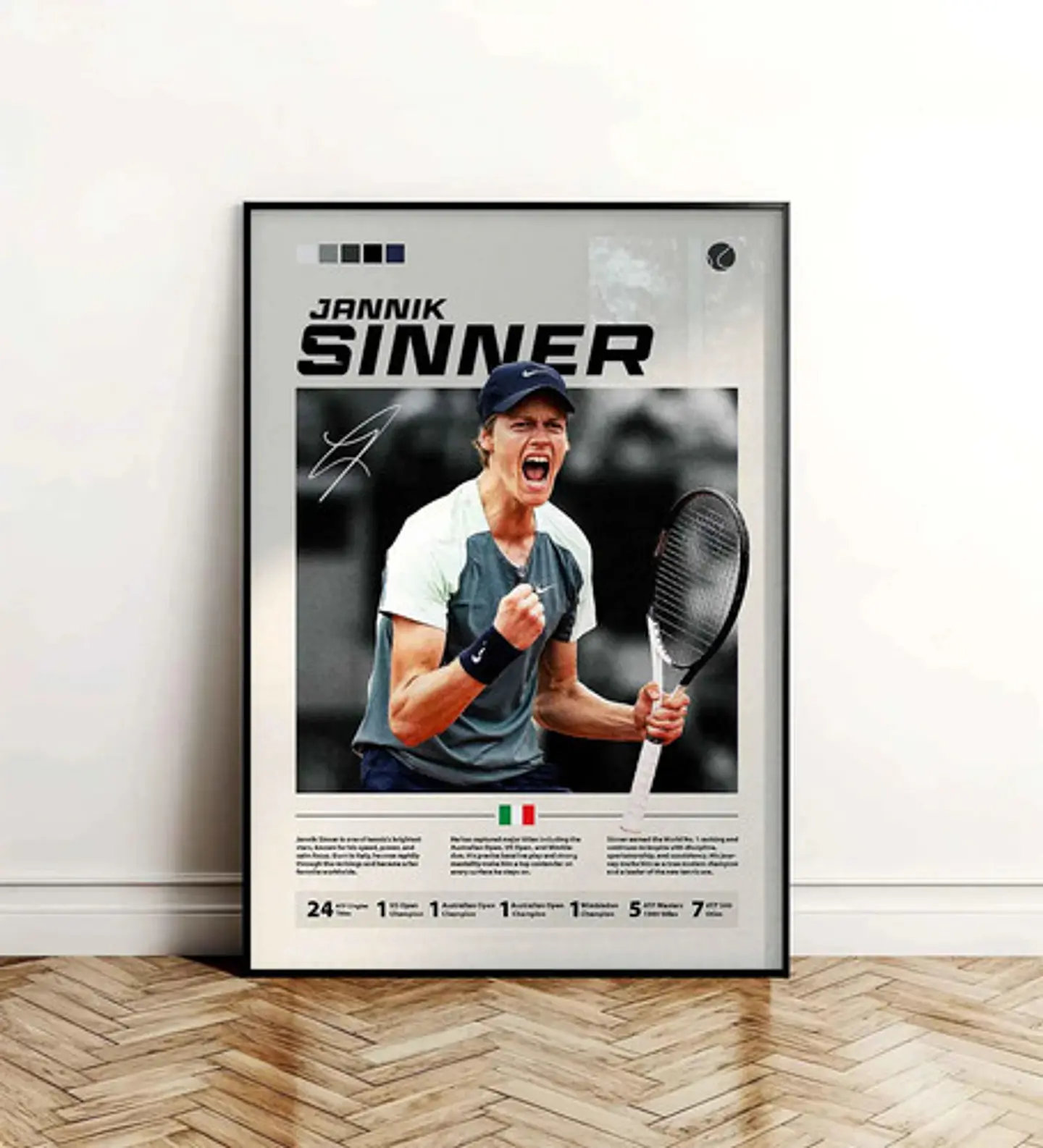 7 Cuadros De Tenista Jannick Sinner Tenis + Marco Negro 5